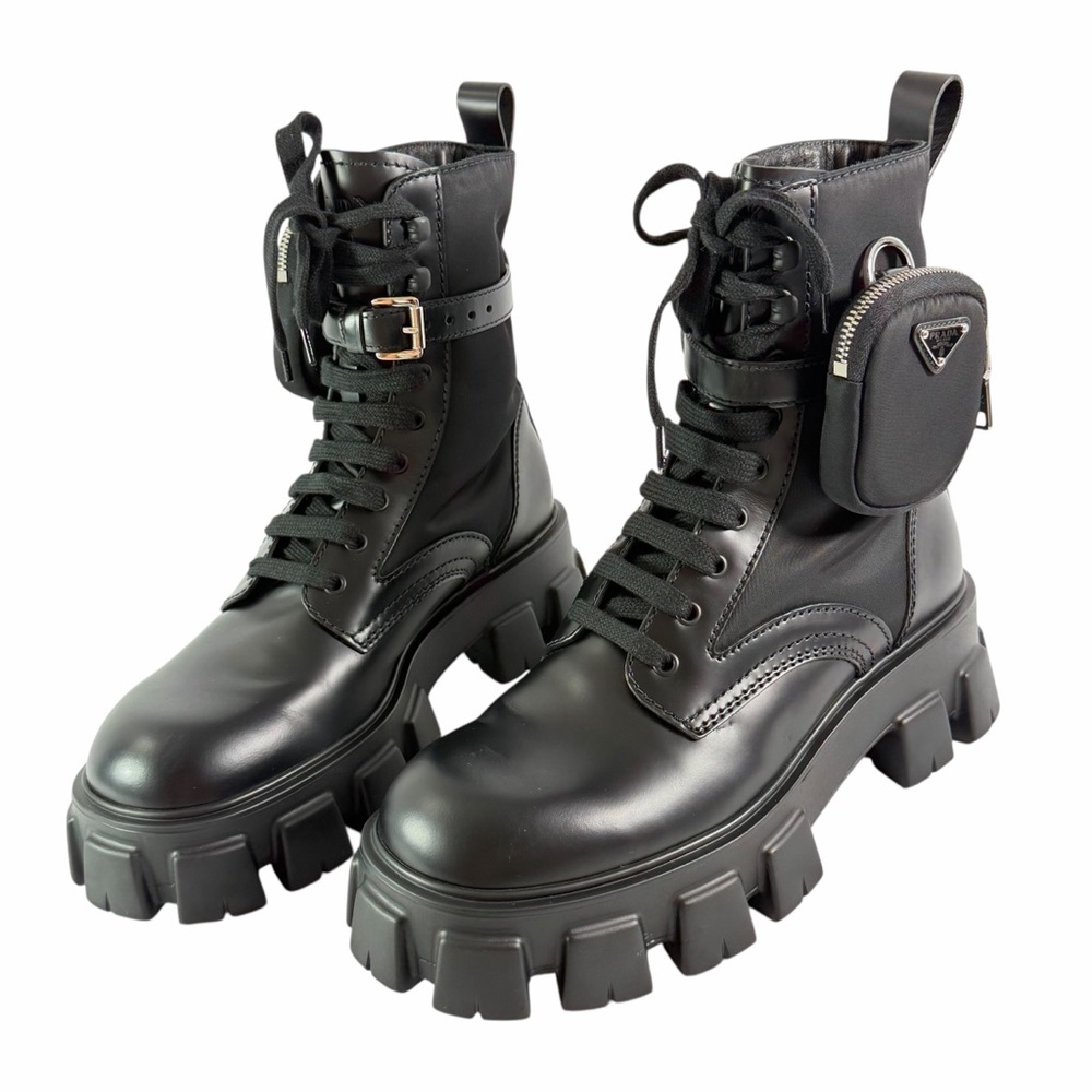 PRADA Re-Nylon White Leather Monolith With Pouch Ankle Men's Boots 8.5UK - 9.5US - Picture 3 of 16